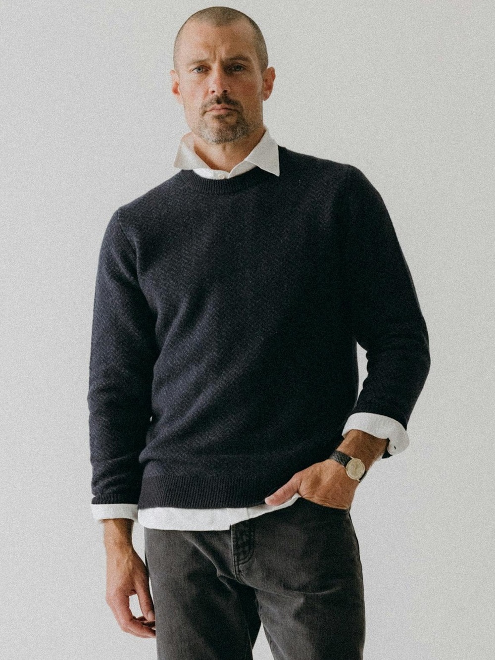 NWT Taylor Stitch Heather Marine Herringbone The Eddy Crew Men's Size 40 (M)